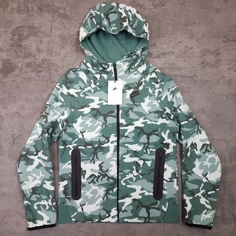 NIKE Tech Pach Fleece Full Zip Hoodie Jacket‎ Kids Youth Boys XL Camo Green